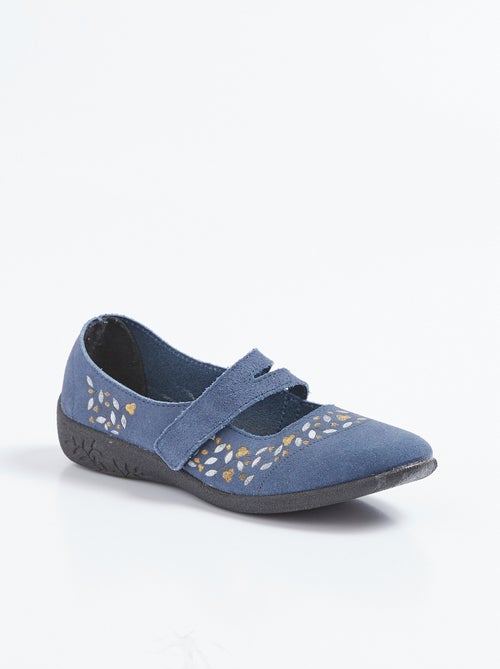 Ballerines scratchées compensées cuir largeur confort - Afibel - Kiabi