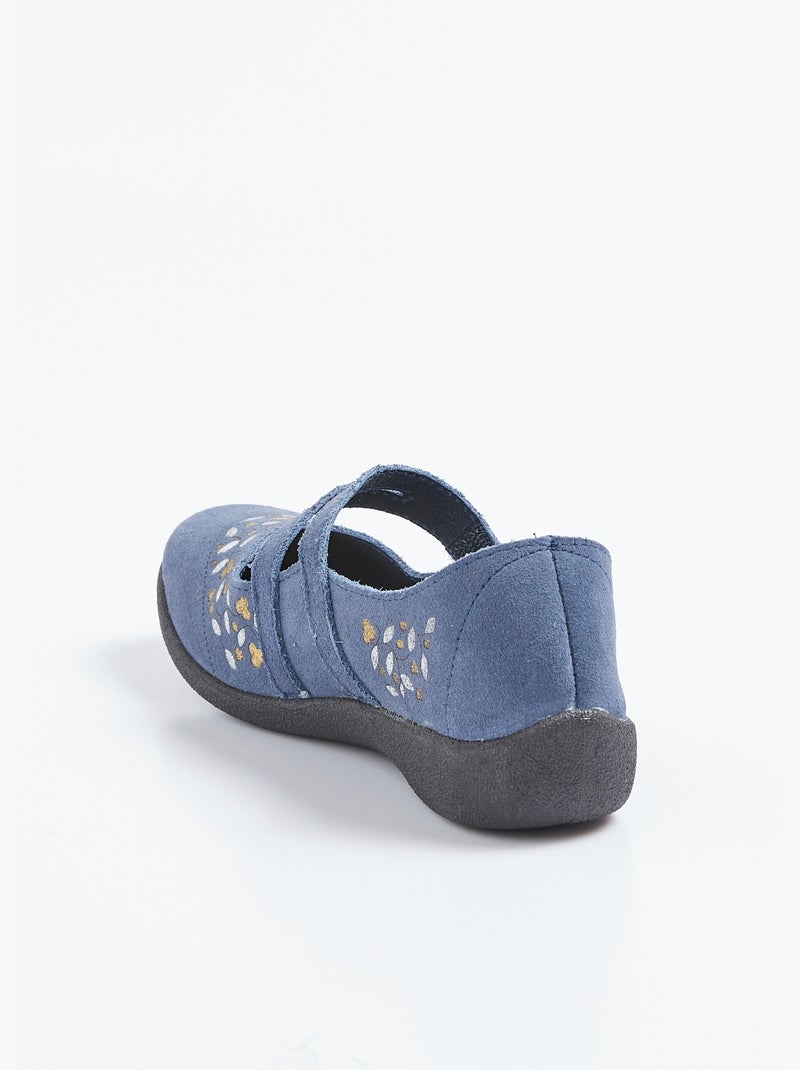 Ballerines scratchées confort en cuir - Afibel Bleu - Kiabi