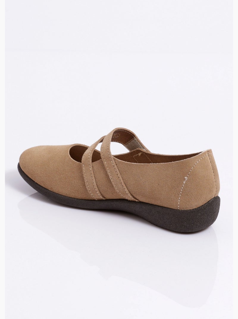 Ballerines scratchées cuir fabriquées en france - afibel Camel - Kiabi
