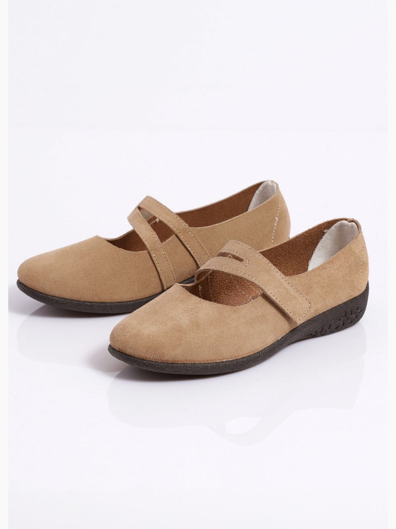 Ballerines scratchées cuir fabriquées en france - afibel Camel - Kiabi