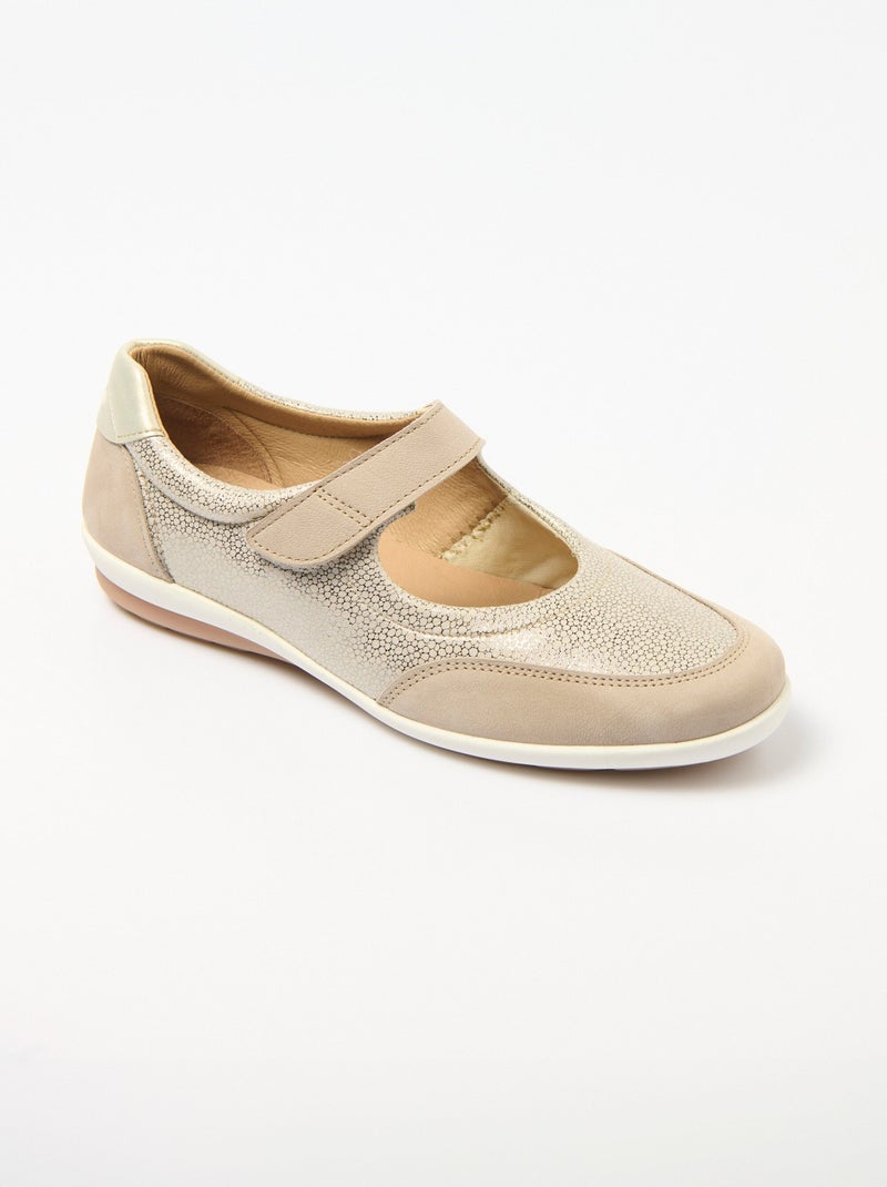 Ballerines scratchées pieds sensibles grande largeur Beige - Kiabi