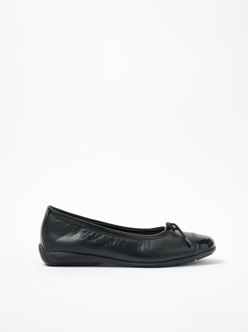 Ballerines souples en cuir largeur confort Noir - Kiabi