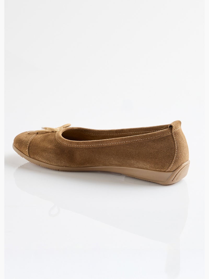 Ballerines souples largeur confort cuir velouté - afibel Camel - Kiabi