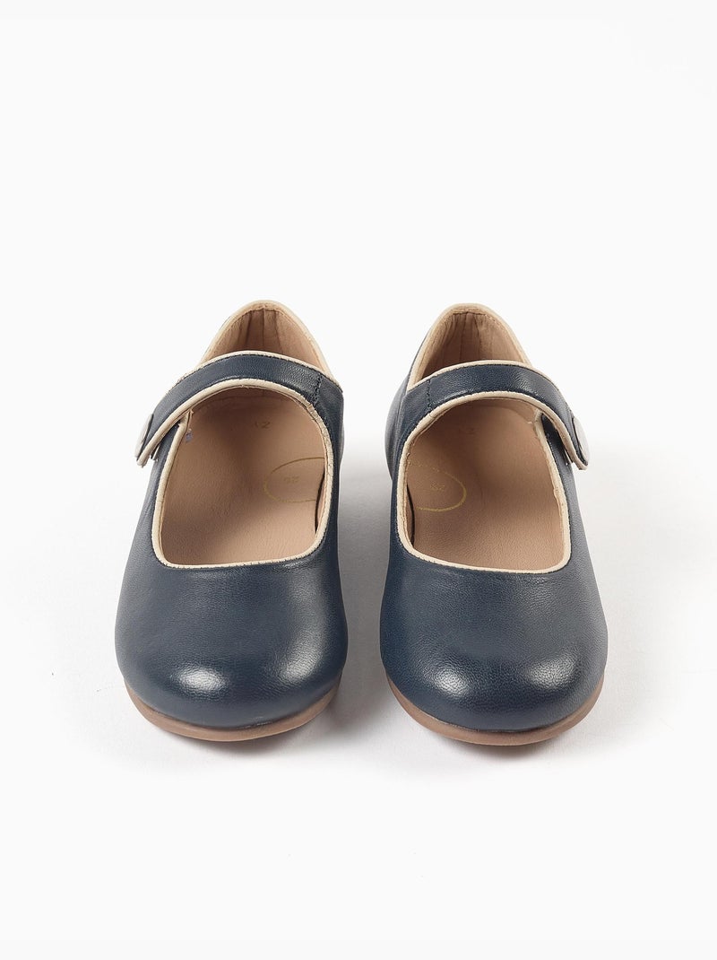 Ballerines T-Bar en Cuir Bleu foncé - Kiabi