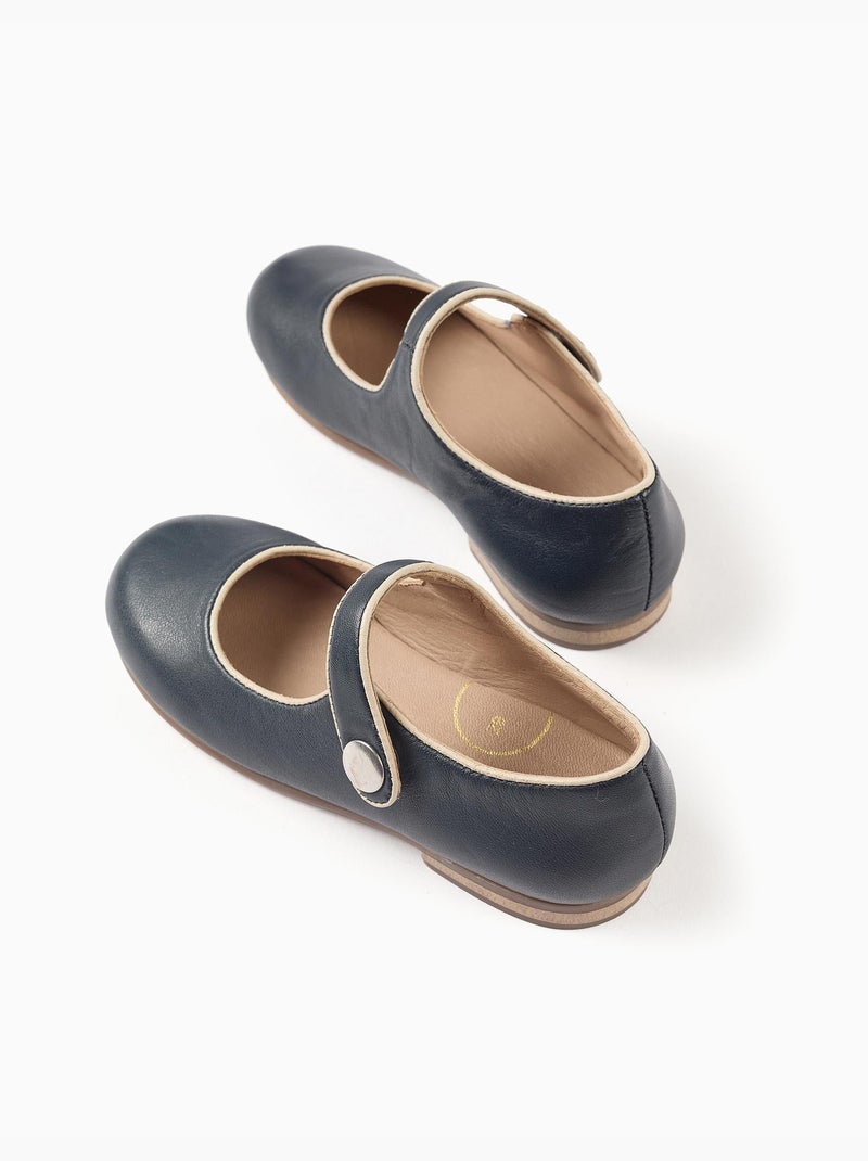 Ballerines T-Bar en Cuir Bleu foncé - Kiabi