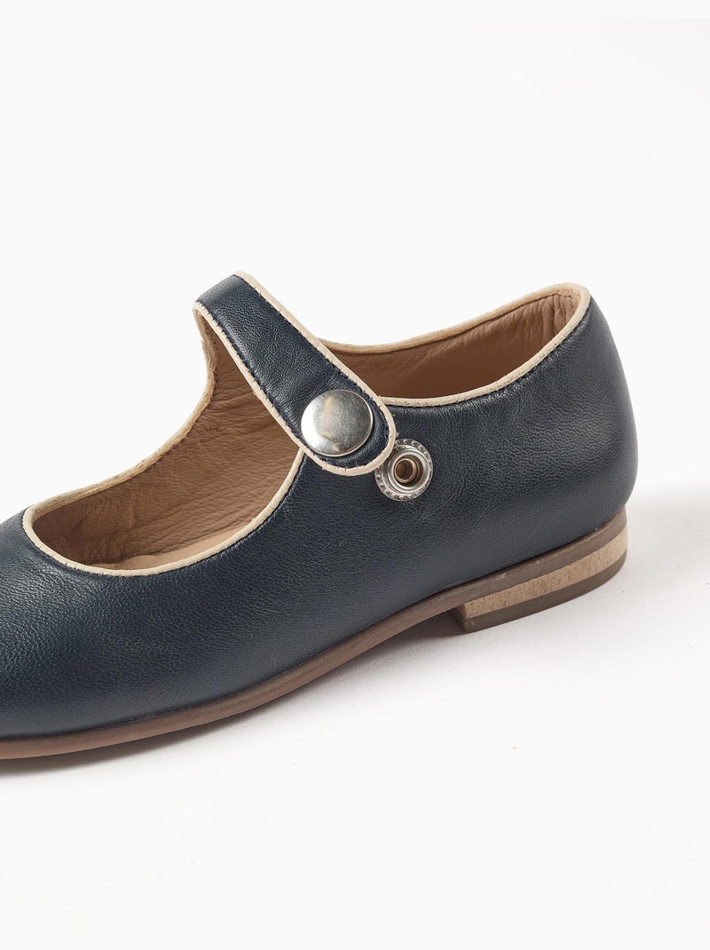 Ballerines T-Bar en Cuir Bleu foncé - Kiabi