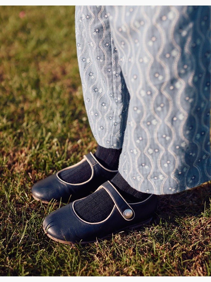 Ballerines T-Bar en Cuir Bleu foncé - Kiabi