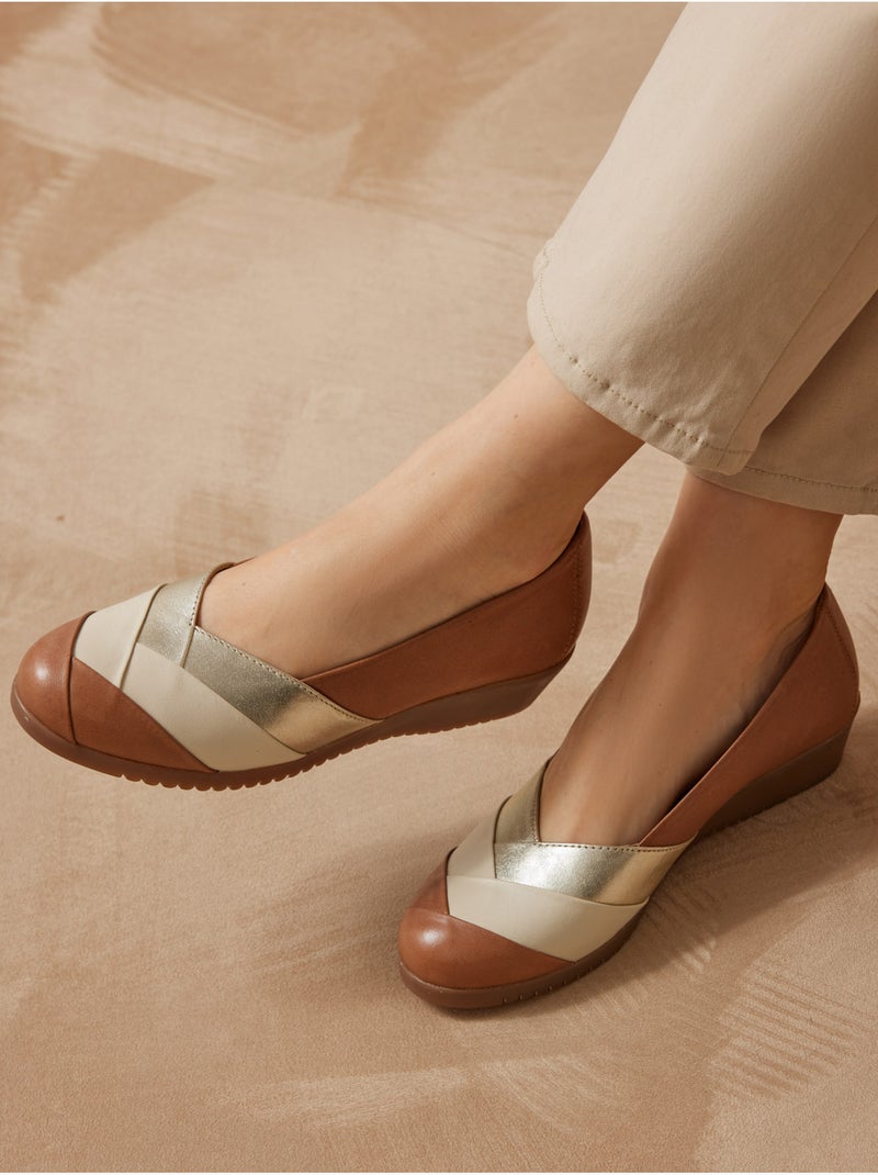 Ballerines tricolore tout cuir - PEDICONFORT Marron - Kiabi