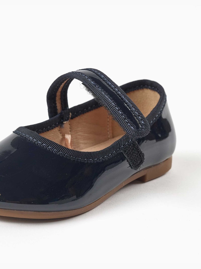 Ballerines vernies avec fermeture à scratch Bleu Bleu - Kiabi