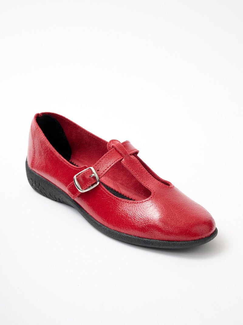 Ballerines vernies largeur confort cuir Rouge - Kiabi