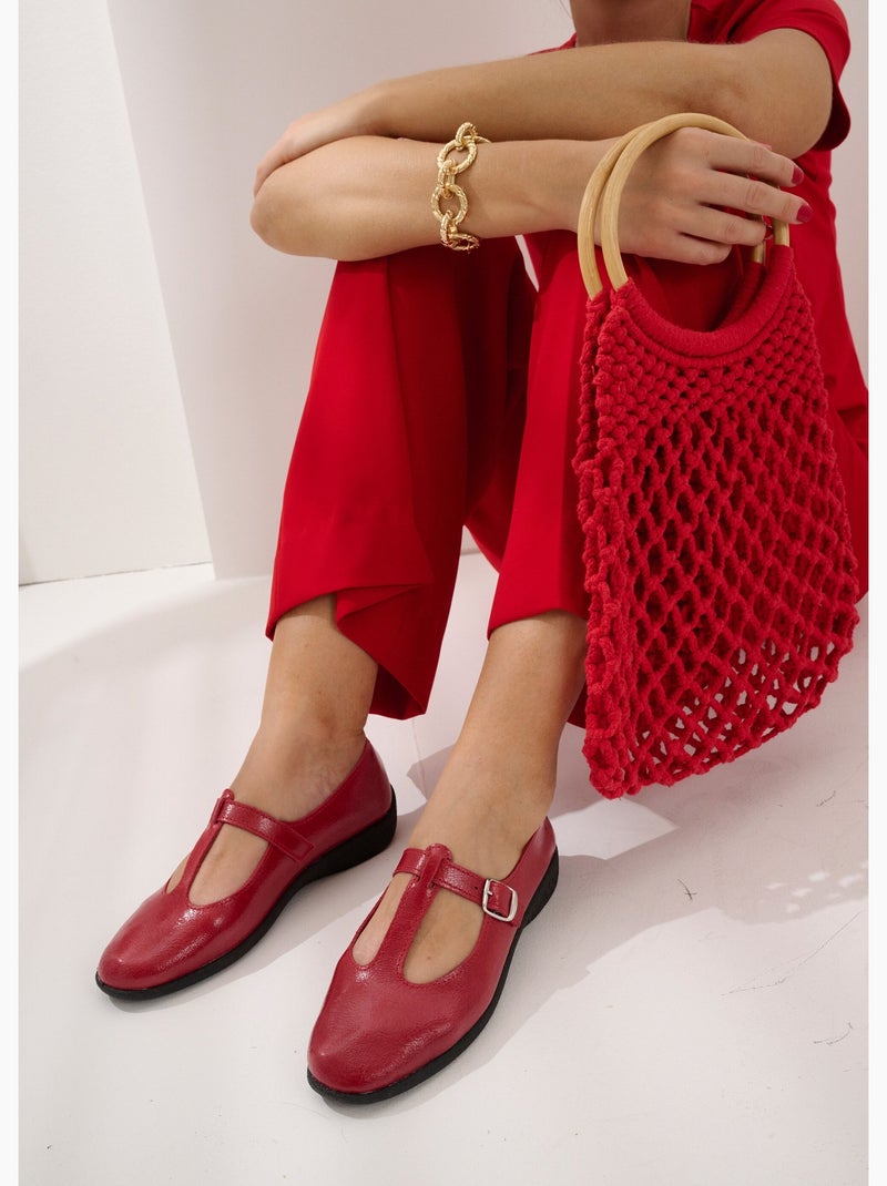 Ballerines vernies largeur confort cuir Rouge - Kiabi