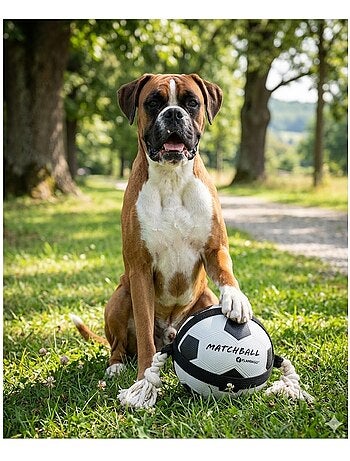 Ballon de football matchball pour chien 20 cm avec corde
