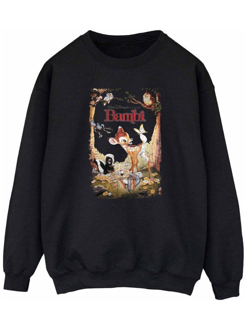 Bambi - Sweat motif/style poster rétro (Bambi, Fleur, Monsieur Hibou, Panpan) Noir - Kiabi