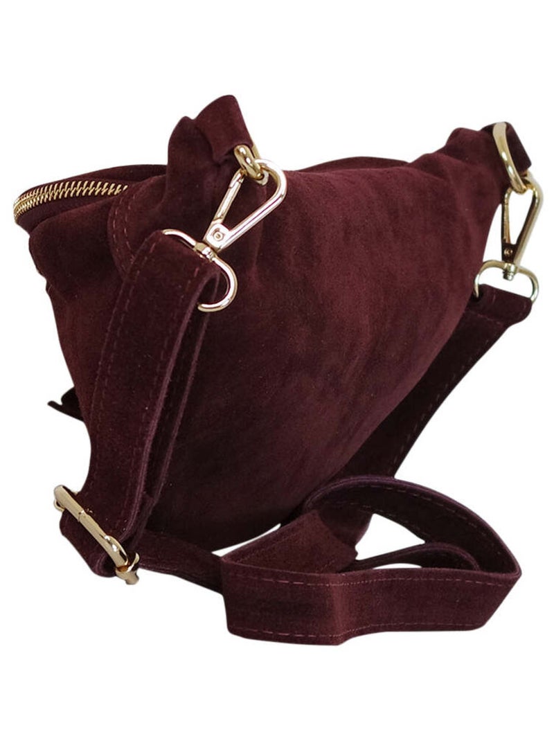 Banane en cuir de nubuk OLIVE Bordeaux - Kiabi