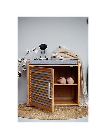 Banc armoire de salle de bain en bambou Bahari - L. 50 x H. 45 cm - Gris