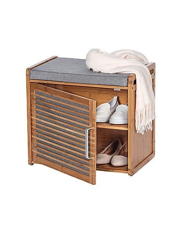 Banc armoire de salle de bain en bambou Bahari - L. 50 x H. 45 cm - Gris