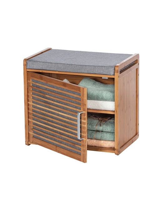 Banc armoire de salle de bain en bambou Bahari - L. 50 x H. 45 cm - Gris - Kiabi