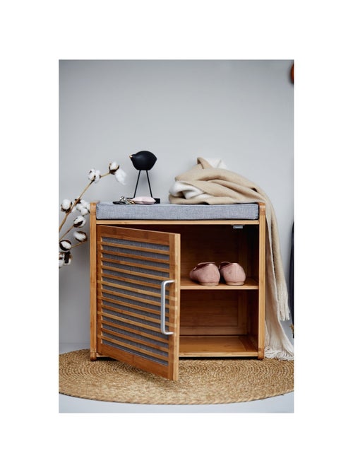 Banc armoire de salle de bain en bambou Bahari - L. 50 x H. 45 cm - Gris - Kiabi