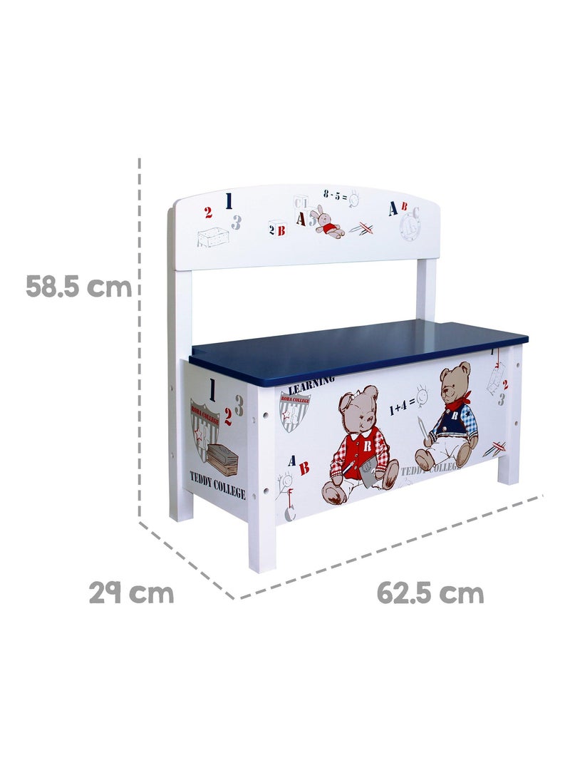 Banc-coffre à jouets en bois motif ourson 'Teddy College' ROBA Blanc - Kiabi