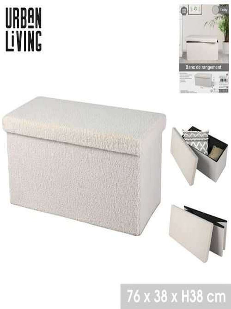 Banc coffre de rangement pliant en bouclette KUBE Blanc - Kiabi