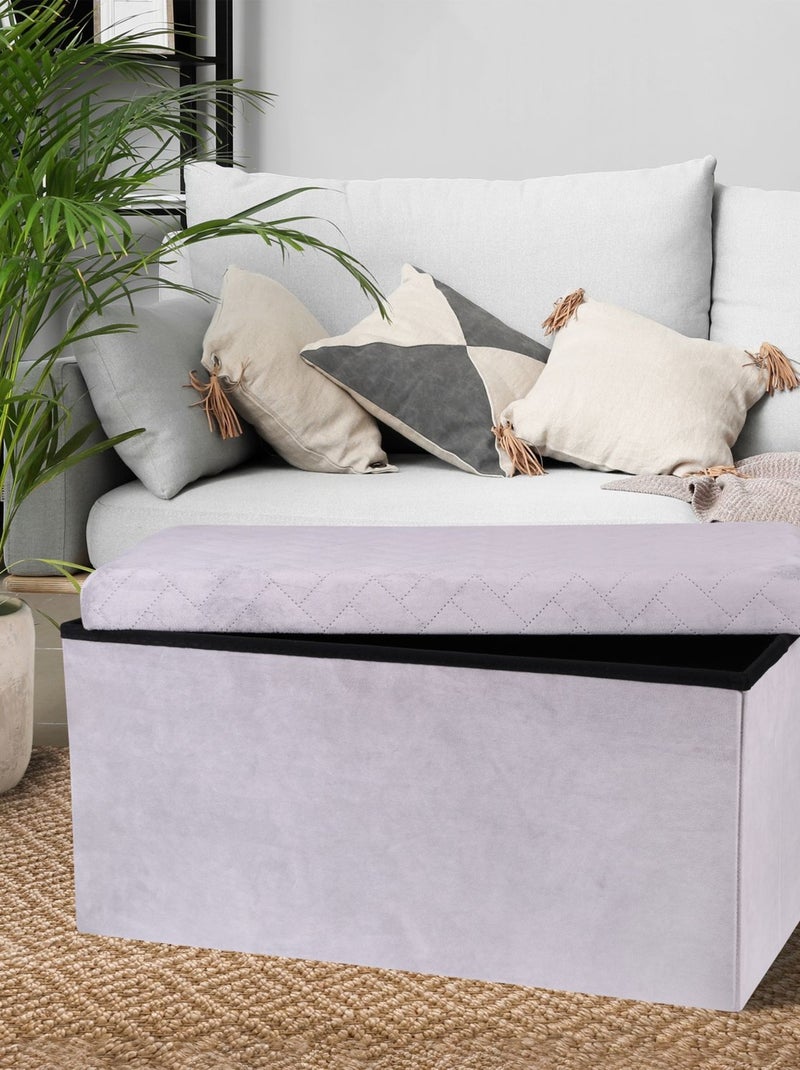 Banc coffre de rangement pliant en velours à motifs chevrons KUBE Gris clair - Kiabi