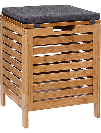 Banc de rangement avec coussin en bambou