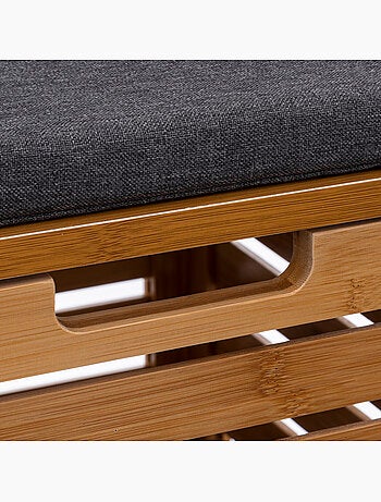 Banc de rangement avec coussin en bambou