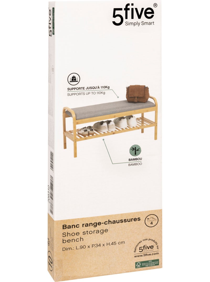 Banc étagère range-chaussures en bambou COSY Beige - Kiabi