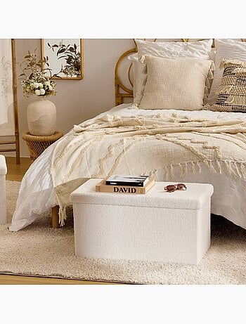 Banc pouf pliant coffre de rangement en bouclette JAIKO