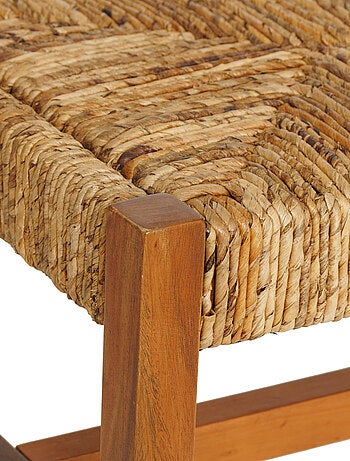 Banc tressé en fibre végétale avec structure en bois
