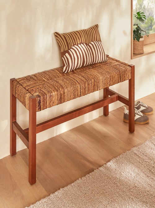 Banc tressé en fibre végétale avec structure en bois - Kiabi
