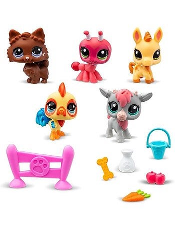 Bandai - littlest pet shop - collector set thème de la ferme - 5 animaux et accessoires - bf00510