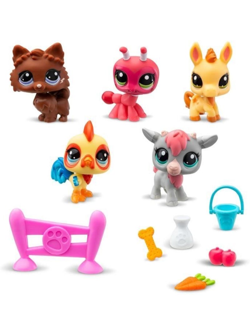 Bandai - littlest pet shop - collector set thème de la ferme - 5 animaux et accessoires - bf00510 Bleu - Kiabi