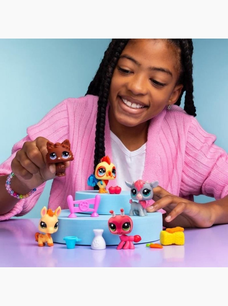Bandai - littlest pet shop - collector set thème de la ferme - 5 animaux et accessoires - bf00510 Bleu - Kiabi