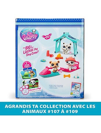 Bandai littlest pet shop - pack set jour de neige 3 animaux et accessoires - littlest pet shop husky