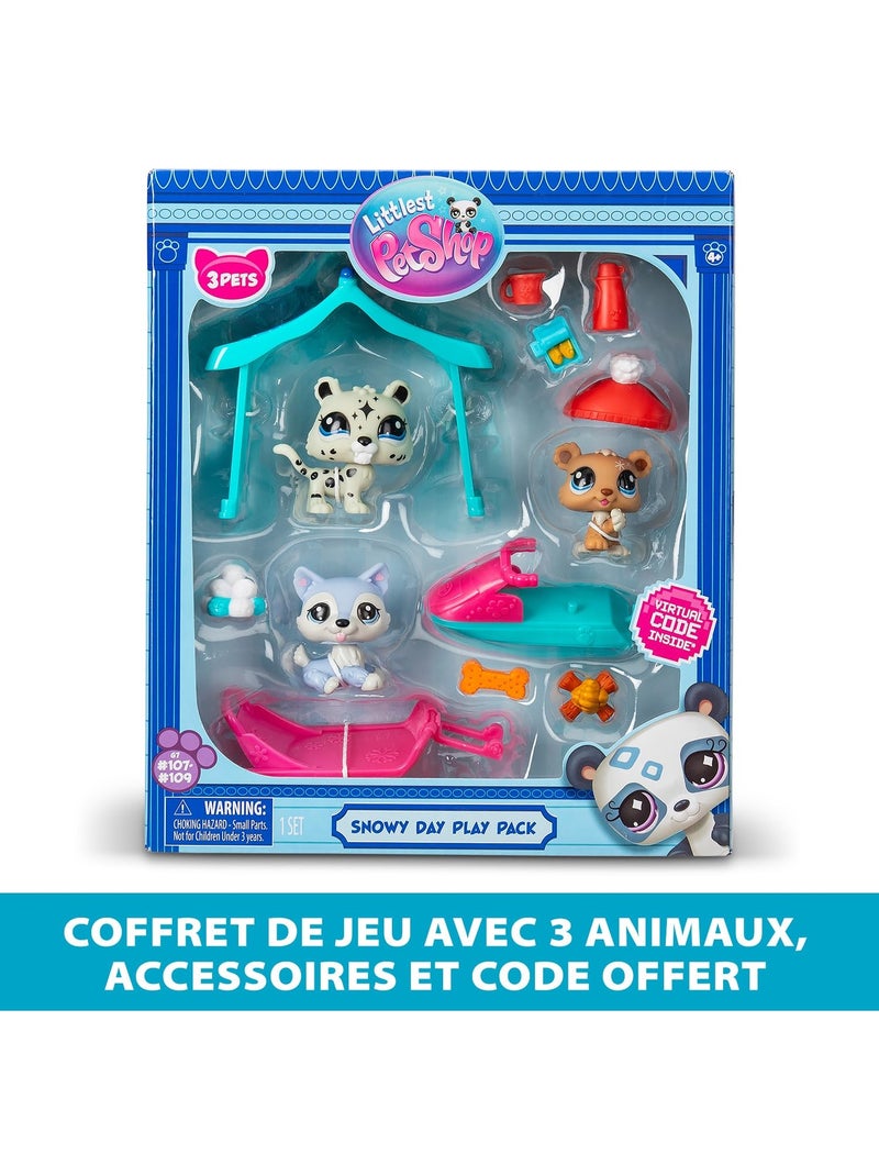 Bandai littlest pet shop - pack set jour de neige 3 animaux et accessoires - littlest pet shop husky Neige - Kiabi