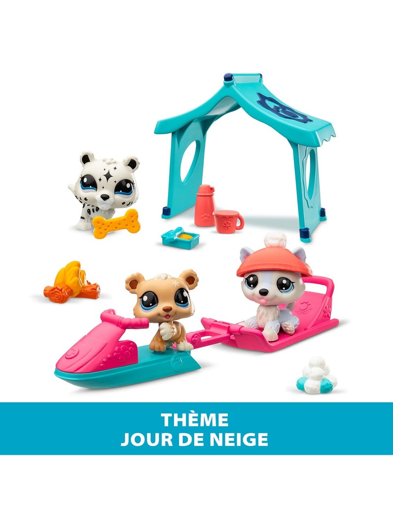 Bandai littlest pet shop - pack set jour de neige 3 animaux et accessoires - littlest pet shop husky Neige - Kiabi