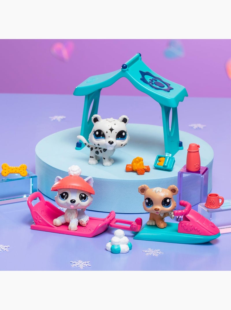 Bandai littlest pet shop - pack set jour de neige 3 animaux et accessoires - littlest pet shop husky Neige - Kiabi