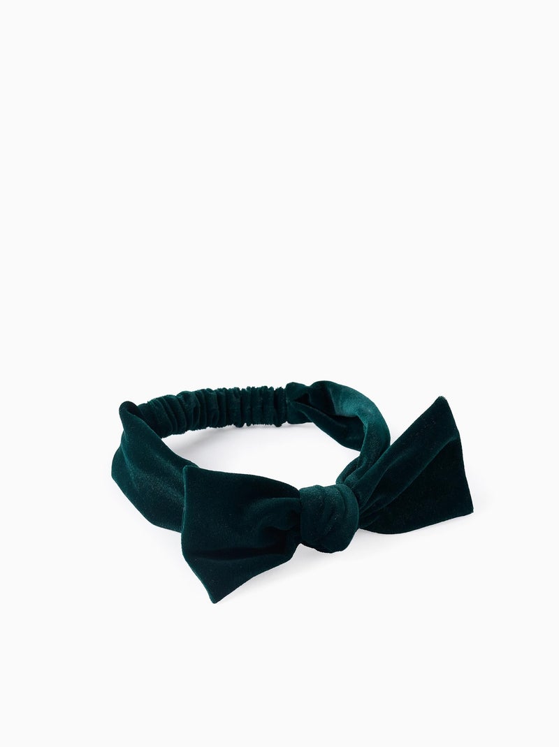 Bandeau à cheveux en velours avec nœud Vert foncé - Kiabi