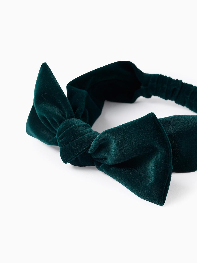 Bandeau à cheveux en velours avec nœud Vert foncé - Kiabi