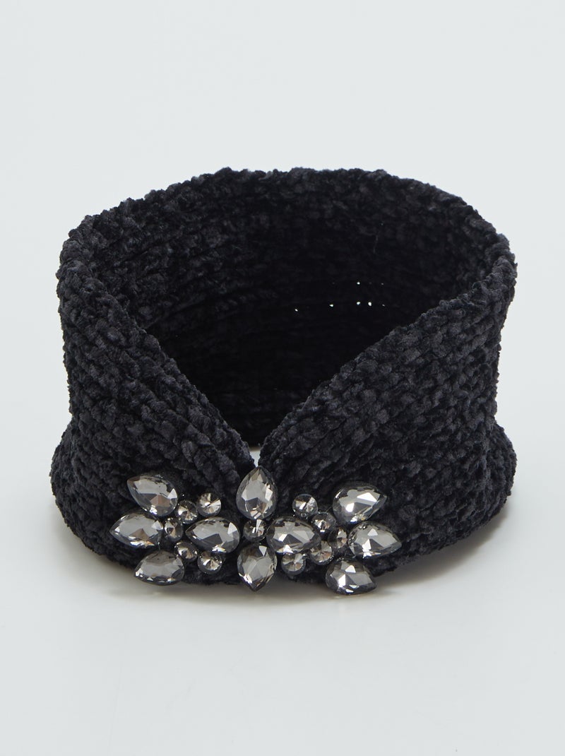 Bandeau cache oreilles avec strass noir - Kiabi