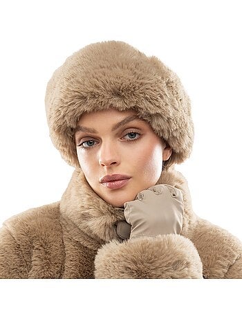 Bandeau de ski rétro en fausse fourrure homme et femme zeit camel