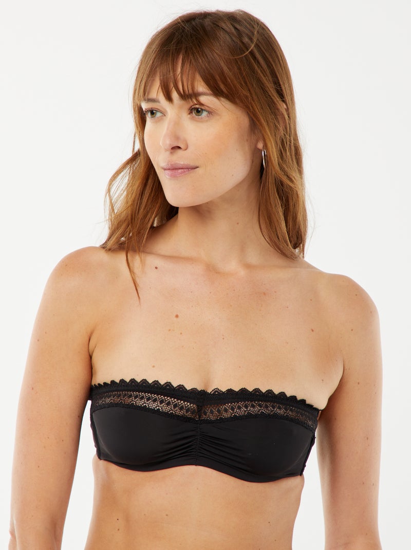 Bandeau en microfibre avec dentelle Noir - Kiabi