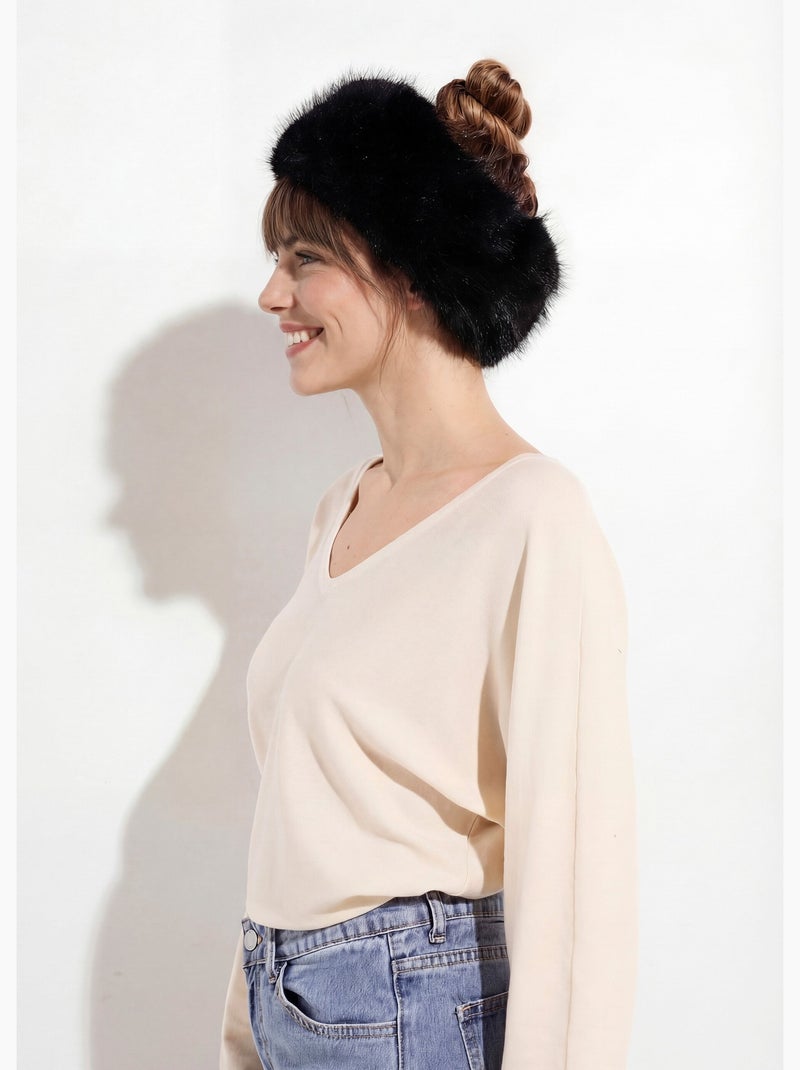 Bandeau headband chic en fourrure - AFIBEL Noir - Kiabi
