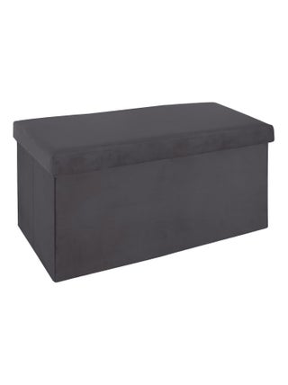 Banquette coffre pliable velours Tess - L. 76 x H. 38 cm - Bleu