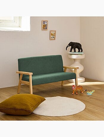 Banquette pour enfant velours côtelé et bois d'hévéa 2 places Isak Kid