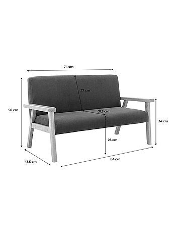 Banquette pour enfant velours côtelé et bois d'hévéa 2 places Isak Kid