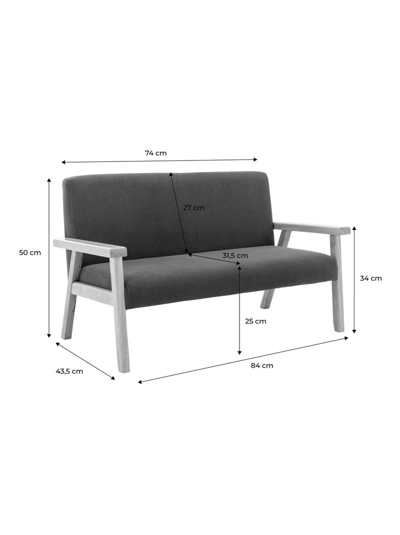 Banquette pour enfant velours côtelé et bois d'hévéa 2 places Isak Kid Kaki - Kiabi