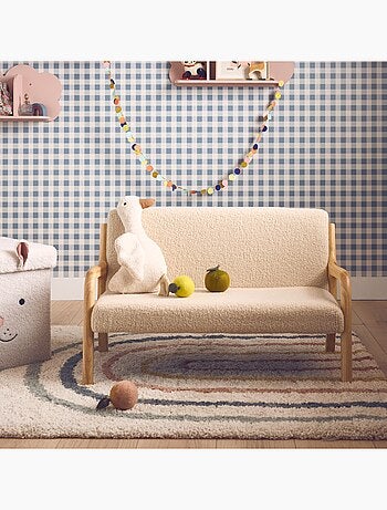 Banquette scandinave enfant bois d'hévéa et bouclette 2 places
