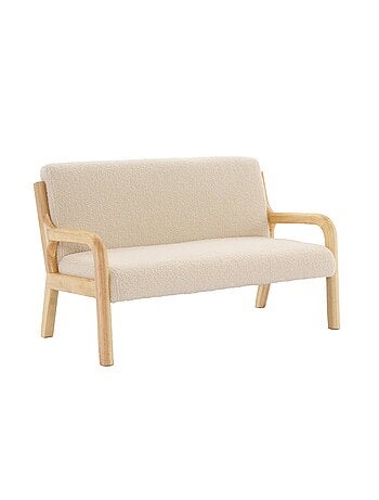 Banquette scandinave enfant bois d'hévéa et bouclette 2 places